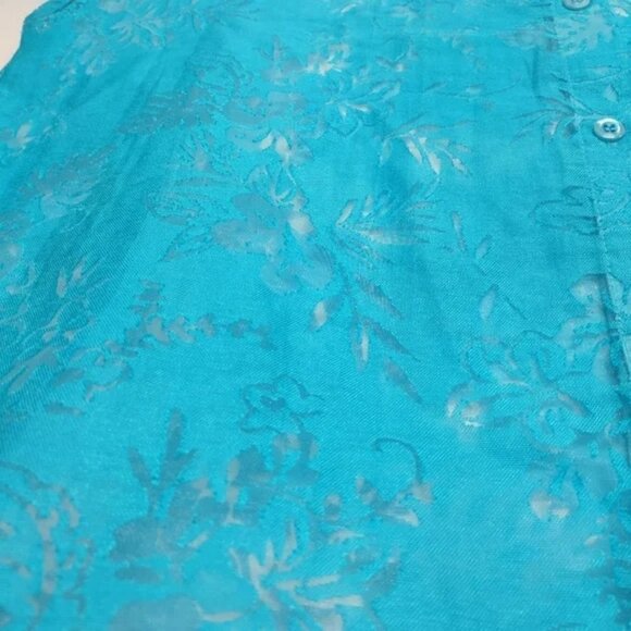 Salon Studio 2 Pieces Set Blue Abstract Floral Button Down Top Blouse Size L - Picture 11 of 13